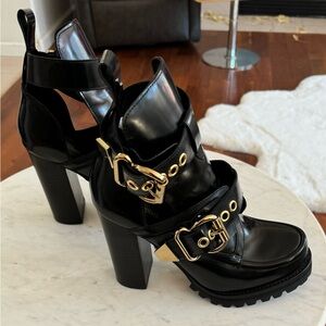 Jeffrey Campbell Craven Patent Leather Buckle Moto Platform Ankle Boots 8.5M